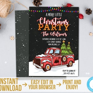 Christmas Party Invitation Red Truck Holiday Invitation Template Printable Christmas Lights Invite Instant Download Winter Invitation