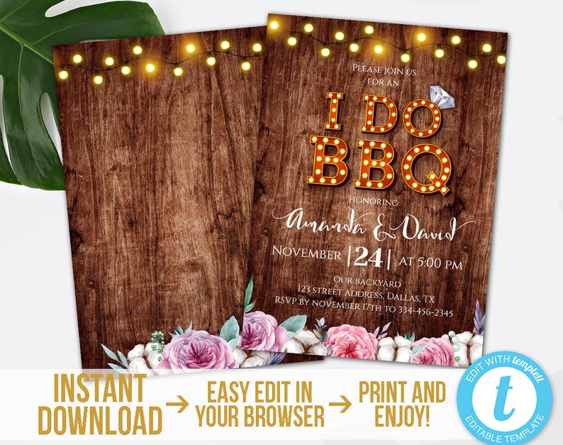 Rustic I Do Bbq Invitation Wood And Lights Couples Shower Etsy