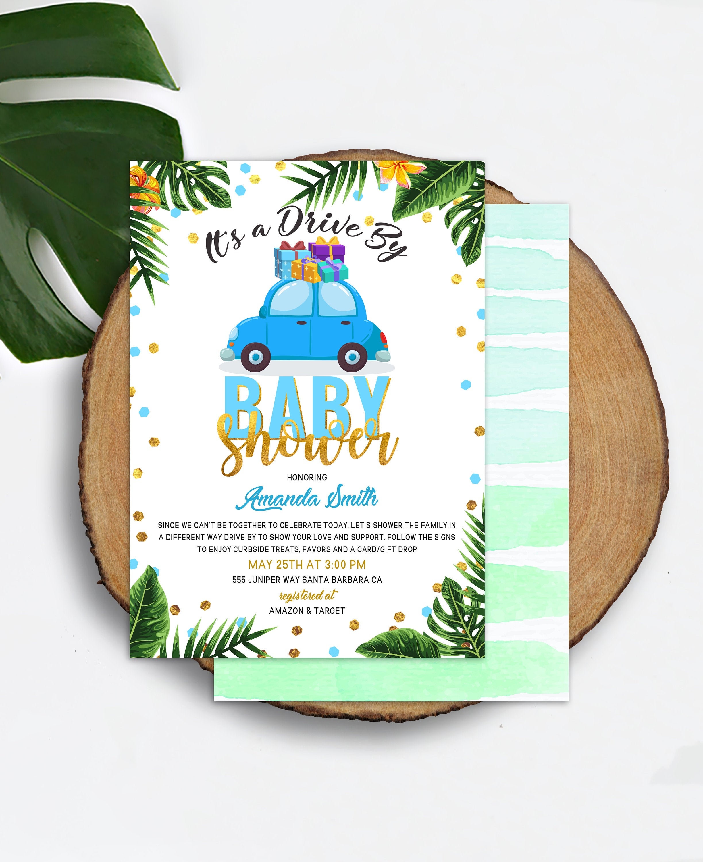 Tropical Drive By Baby Shower Invitation for Boy Quarantine Etsy