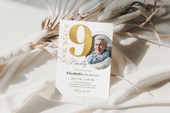 90th Birthday Invitation With Photo Minimalist Simple Elegant Ninetieth Birthday Sign Editable Ninety Years Invitations For Women And Men Il_570xn