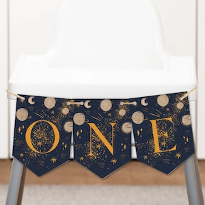 First Trip Around The Sun Birthday High Chair Banner Outer Space Birthday Party Highchair Banner Galaxy Astronaut Rocket Party Chair Decor