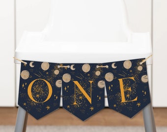First Trip Around The Sun Birthday High Chair Banner Outer Space Birthday Party Highchair Banner Galaxy Astronaut Rocket Party Chair Decor