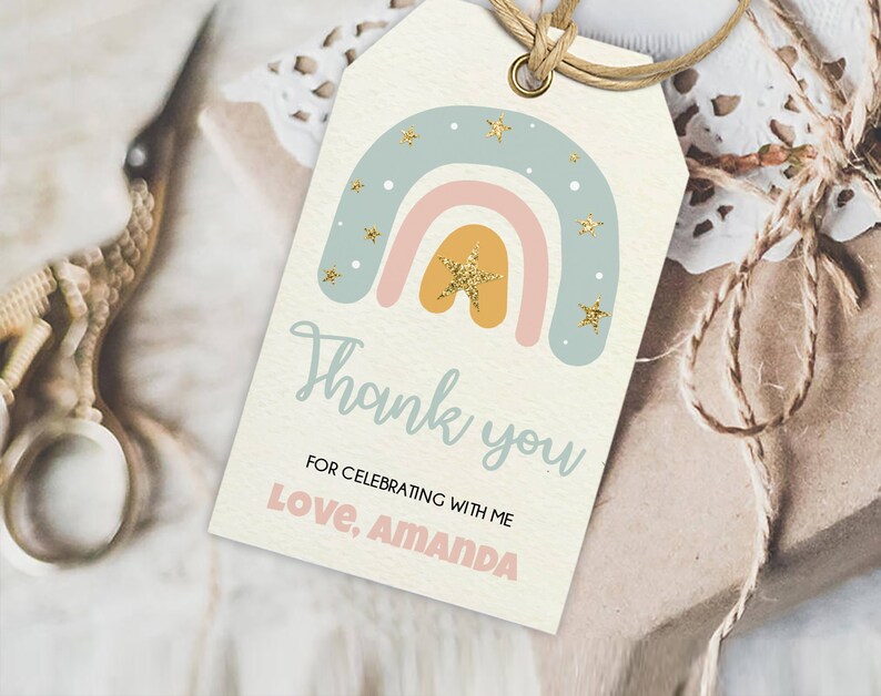 Rainbow Thank You Tag Boho Rainbow Favor Tags Download | Etsy