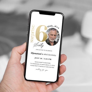 Surprise 60th Birthday Electronic Invitation with Photo 60 Evite Templett Instant Template Editable Any Age Adult Birthday Digital Invites