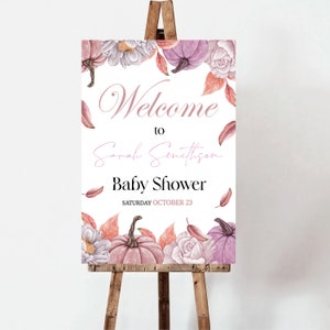 Pumpkin Girl Baby Shower Welcome Sign Printable Little Pumpkin Is On The Way Girl Welcome Sign Template Fall Girl Baby Shower Welcome Sign