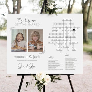 Funny Wedding Crossword Puzzle with Photo Template Wedding Sign Game Sip & Solve Giant Printable Bridal Shower Wedding Party Activity Games