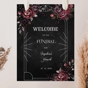 Floral Rip 20s Birthday Welcome Sign Template, Funeral For My Youth Welcome Sign, Death to My 20s Party Sign, Gothic 30th Birthday Welcome