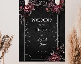 Floral Rip 20s Birthday Welcome Sign Template, Funeral For My Youth Welcome Sign, Death to My 20s Party Sign, Gothic 30th Birthday Welcome