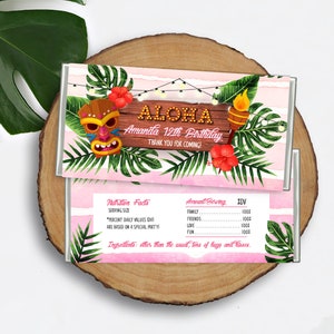 Aloha Luau Candy Bar Wrapper Template Tropical Chocolate Wrapper Printable Tiki Party Favors Hawaiian Chocolate Favor Instant Download