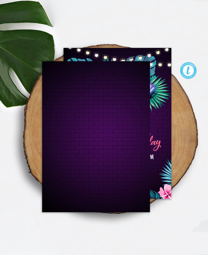 Neon Tropical Invitation Template Aloha Birthday Invitation Download Hawaiian Invitation Printable Tropical Party Invite Luau Invite NTT image 2