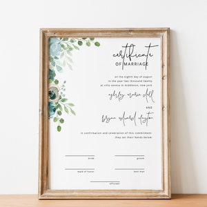 Dusty Blue Marriage Certificate Template Blue Wedding Certificate Keepsake Instant Download Dusty Floral Certificate of Marriage WY04 image 1