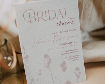 Boho Wildflower Bridal Shower Invitation Template, Chic Blush Pink Digital Invitation for Love in Bloom Bridal Shower Celebrations