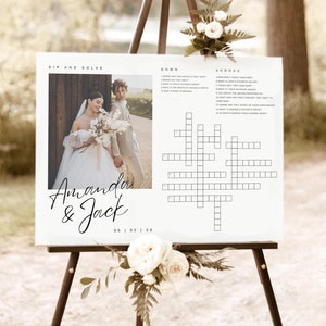 Wedding Crossword Puzzle Template with Photo Modern Minimalist Wedding Sign Game Giant Crossword Puzzle Bridal Party Games Printable Decor