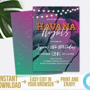 Tropical Nights Invitation Editable Hawaiian Party Invitation Aloha Invitation Template Beach Nights Birthday Invite Instant Download