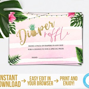 Tropical Diaper Raffle Card Gold Tropical Baby Shower Luau Diaper Raffle Ticket Aloha Diaper Raffle Hawaiian Diaper Raffle Download TGAP
