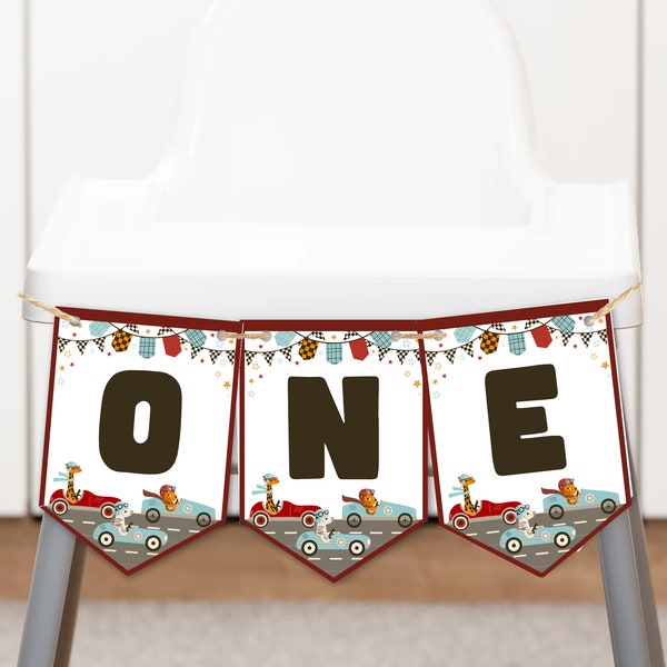Race Car First Birthday High Chair Banner Fast One Racing Party Editable High Chair Banner Racer Boy Birthday Hanging Sign One Printable