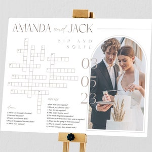 Wedding Crossword Puzzle with Photo Template Personalized Text Arch Photo Wedding Sign Crossword Game Download Bridal Sip & Solve Activities image 5