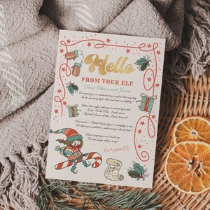 Carta de retorno do elfo editável Carta de chegada do elfo Natal estou de volta Carta de boas-vindas da garota dos elfos Modelo para impressão Download instantâneo Templett