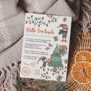 Carta de retorno de elfo editável Carta de chegada de elfo Natal estamos de volta Carta de boas-vindas de elfos menino e menina download de modelo para impressão