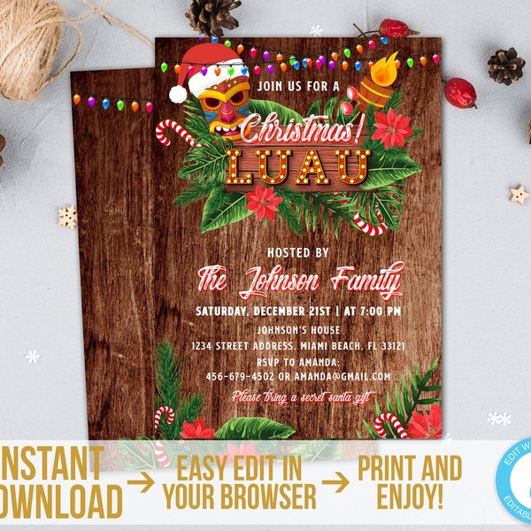 Christmas Luau Invitation Tropical Christmas Party Invitation Template Printable Holiday Invite Light Tropical Holiday Invite Download
