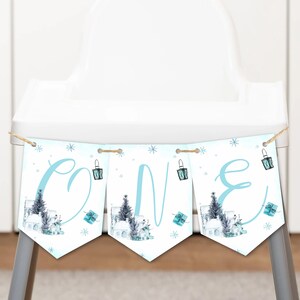 Winter Onederland Boy First Birthday High Chair Banner Holiday 1st Baby Party High Chair Banner Wonderland Boy Birthday Hanging Sign One