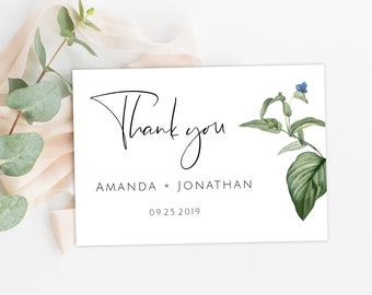 Greenery Thank You Card Template Botanical Wedding Thank You Card Instant Download Printable Garden Thanks Card Editable Green Leaves