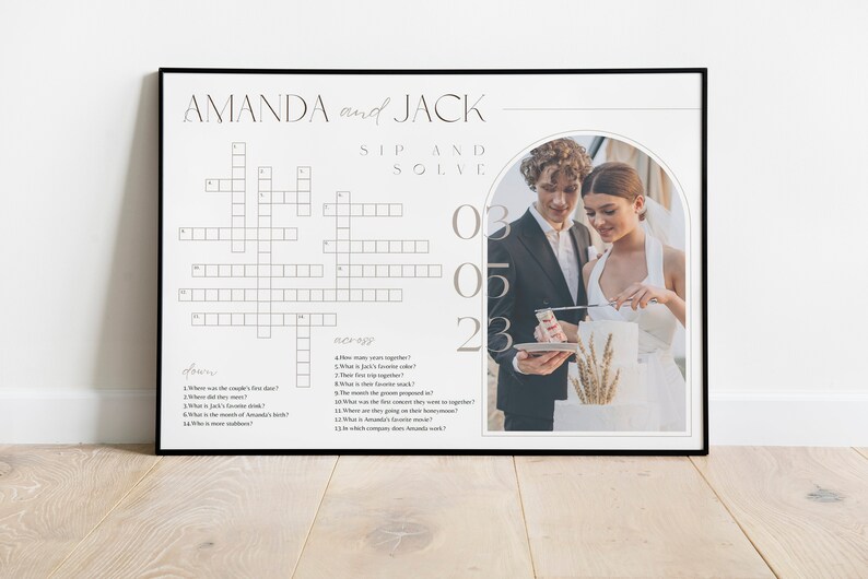 Wedding Crossword Puzzle with Photo Template Personalized Text Arch Photo Wedding Sign Crossword Game Download Bridal Sip & Solve Activities image 6