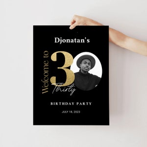 30th Birthday Welcome Sign Men or Women Party Decor Printable Welcome Banner Template Download Black Gold Editable Anniversary Welcome Sign
