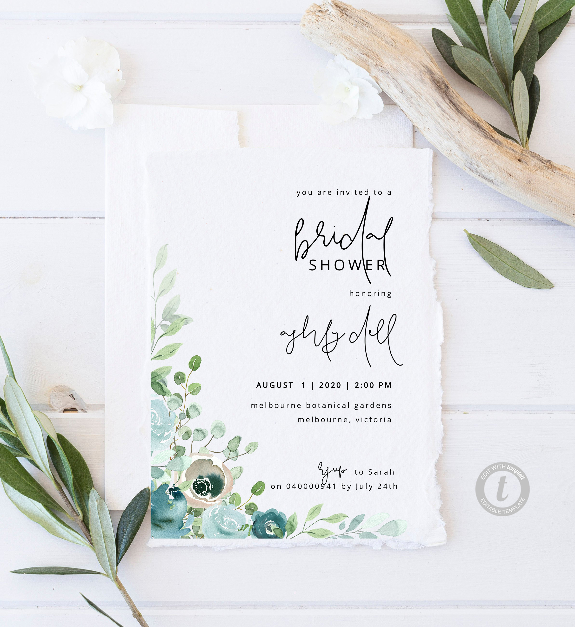 Dusty Blue Bridal Shower Invitation Template Blue Bridal - Etsy