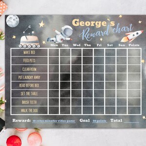 Space Kids Chore Chart Printable Rakete Belohnung Chart Galaxy Behaviour Chart für Kinder Töpfchen Training Schlafenszeit Routine Chart YSPA01