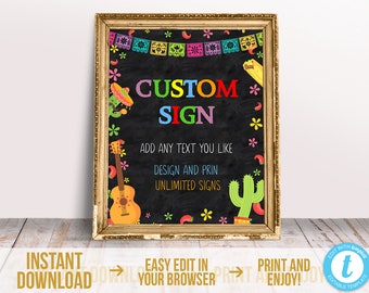Chalkboard Fiesta Custom Sign Template Editable Mexican Birthday Table Sign Decor Printable Cinco de Mayo Poster Fiesta Poster Download