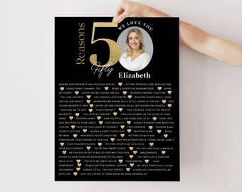 50 Things We Love About You Printable Gold Black Poster Personalized 50 Birthday Sentimental Anniversary Gifts Custom Editable Text Template