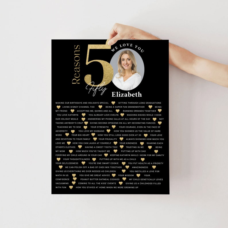 50 Things We Love About You Printable Gold Black Poster - Etsy
