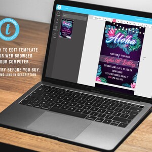 Neon Tropical Invitation Template Aloha Birthday Invitation Download Hawaiian Invitation Printable Tropical Party Invite Luau Invite NTT image 3