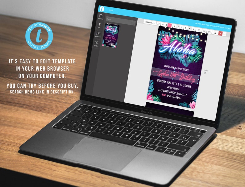 Neon Tropical Invitation Template Aloha Birthday Invitation Download Hawaiian Invitation Printable Tropical Party Invite Luau Invite NTT image 3