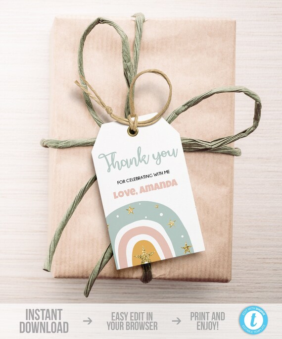 Rainbow Thank You Tag Boho Rainbow Favor Tags Download Editable Pastel Rainbow Gift Tag Modern Rainbow Tag Neutral Baby Shower Tag BR02 Il_570xn