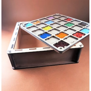 ビーズ用木製オーガナイザー ダーク 20x20 cm、深いボックス付き 30 セル