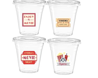 Movie Night Cup, Plastic Cup for Movie Night, Disposable Cup Movie Night Favor, Movie Night Party Favors