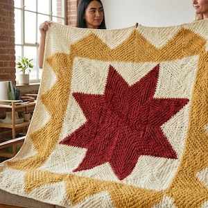 Patrón de manta de ganchillo con diseño de hojas de otoño, manta afgana con estrellas, decoración acogedora para el hogar (descarga en PDF)