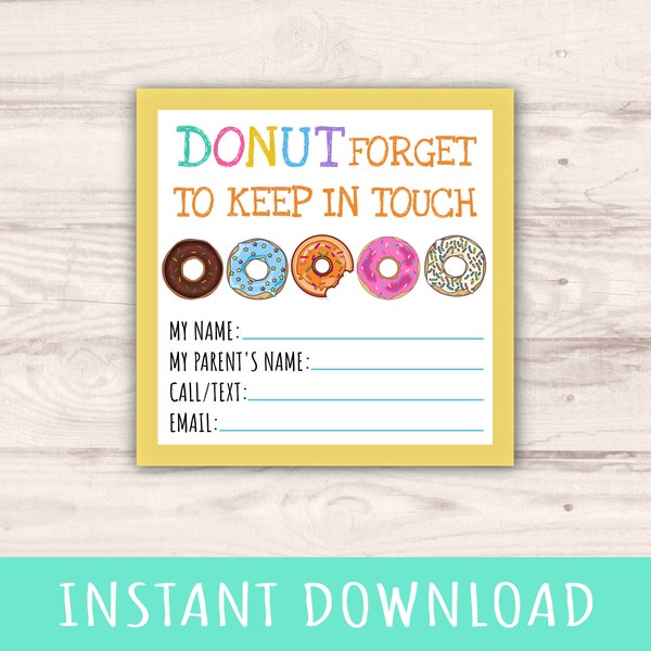 Donut Forget to Keep in Touch Play Date End of Year Card, Instant Download, Last Day of School, DIY Printable Calling Card