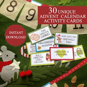 Printable Advent Calendar Christmas Activity Cards, Instant Download Printable, Kids Christmas Craft Ideas, Printable December Calendar