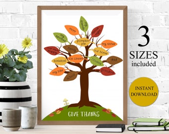 DIY Thankful Tree Sign, Thanksgiving Thankful Tree Craft, Instant Download Printable, Gratitude Tree Leaf Print Out, I am Thankful For