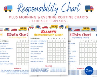 Truck Responsibility Chart, Boy Chore Chart, Car Morning Routine Chart, Vehicle Evening Routine Chart