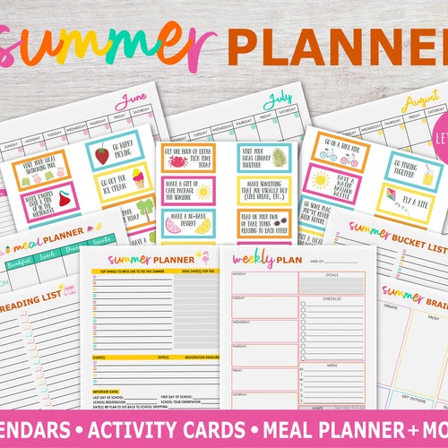 Summer Activity Planner Kit for Kids, Printable Summer Schedule, Summer Bucket List, At Home Activities, Summer Household Binder PDF