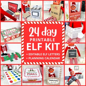 Juegos de elfos para imprimir, Elf Twister, Caja de donas, Puesto de besos, Boletín de calificaciones, Adopción de elfos, Carta de llegada, Accesorios para imprimir durante 24 días