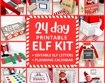 Printable Elf Kit Games, Elf Twister, Donut Box, Kissing Booth, Report Card, Elf Adoption, Arrival Letter, Printable Props for 24 days
