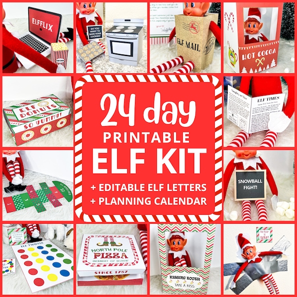 Printable Elf Kit: 24-Day Activity Props, Editable Letters (Digital Download)