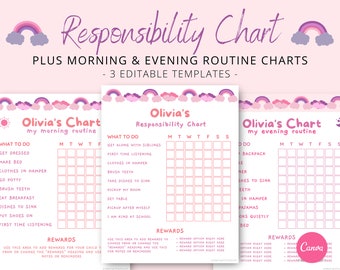 Rainbow Responsibility Chart, Girl Chore Chart, Cloud Morning Routine Chart, Fairytale Evening Routine Chart
