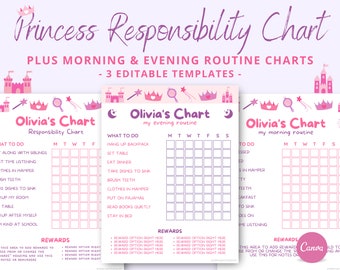 Princess Responsibility Chart, Girl Chore Chart, Castle Morning Routine Chart, Fairytale Evening Routine Chart