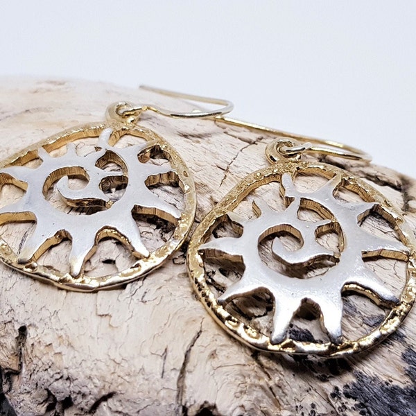 Unique Design High Quality Gold Plated Silver Earrings With Sun Symbol, Gift for Women Gold Earrings